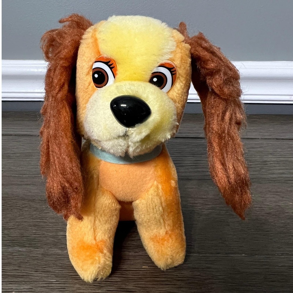 Vintage Disney Lady and the Tramp Plush Dog Stuffed Animal Yellow Orange 7" Toy